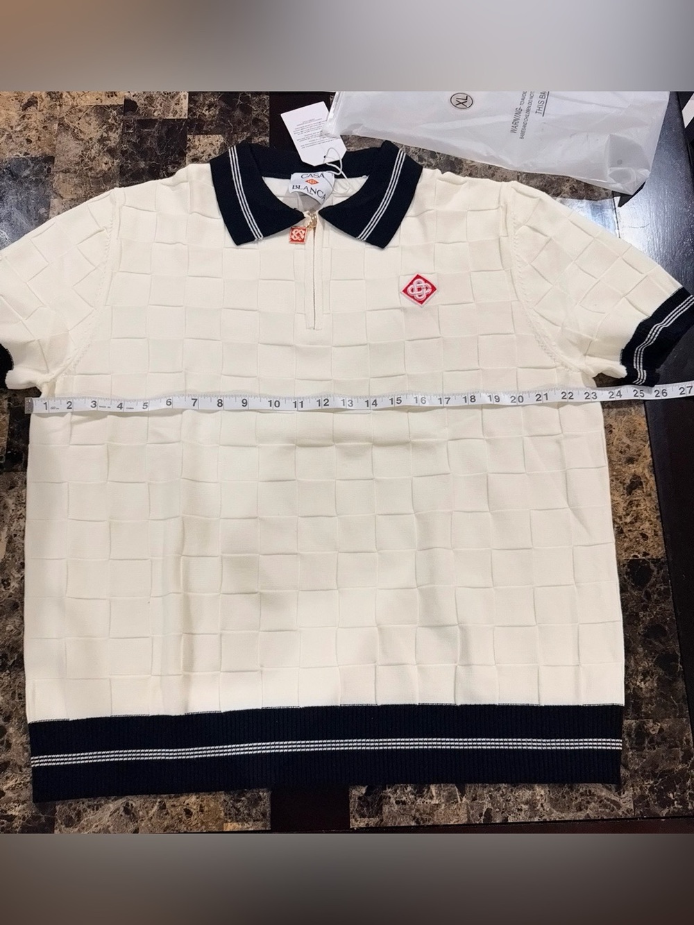 White Short-Sleeve Polo with Black Trim - Picture 3 of 5